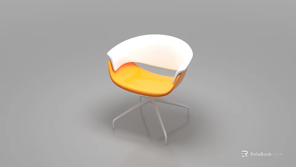 Accent Chair with White and Orange Curved Design and Metal Frame 3d model 