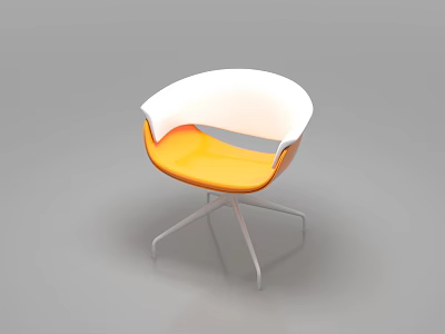 Accent Chair with White and Orange Curved Design and Metal Frame 3d model