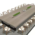 Modern Wooden Conference Table With Surrounding Chairs And Green Plant Decor