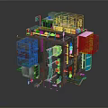 Colorful Layered Modular Architectural Structure With Small Rooms Balconies And Green Plants