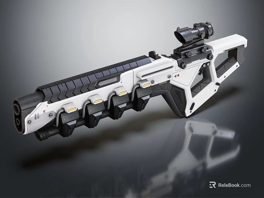 White And Black Futuristic Weapon With Scope And Metallic Components Design 3d model 