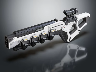 White And Black Futuristic Weapon With Scope And Metallic Components Design 3d model