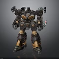Detailed Cybernetic Robot Warrior With Orange Black Armor And Mechanical Limbs
