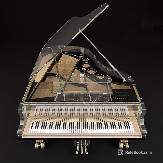 Transparent Grand Piano With Clear Acrylic Case And Wooden Interior For Musical Instruments Art Supplies 3d model 