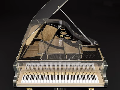 Transparent Grand Piano With Clear Acrylic Case And Wooden Interior For Musical Instruments Art Supplies 3d model