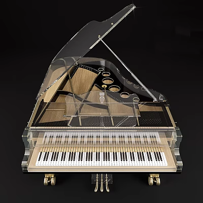 Transparent Grand Piano With Clear Acrylic Case And Wooden Interior For Musical Instruments Art Supplies 3d model