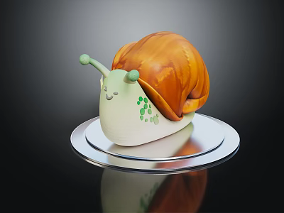 Cute 3D Model Snail With Orange Shell Green Spots And Transparent Base 3d model