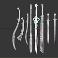 Various Medieval Swords with Ornate Hilts and Different Blade Designs