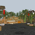 Traditional Garden Landscape With Orange Trees Red Lanterns And Pumpkin Decorations