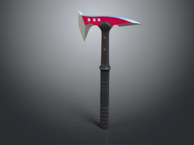 Red And Silver Axe With White Dots On Head And Black Textured Handle 3d model