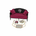 Pink Sofa With Pink Cushions Face Patterned Decor And Gold Geometric Frame Glass Coffee Table