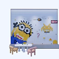 Colorful Building Blocks Mural Featuring Minion Character With Table And Chairs
