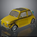 Yellow Vintage Small Car With Black Roof And Glossy Reflective Surface