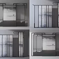 Three Panel Modern Screen With Black Frame And Landscape Painting 3d model