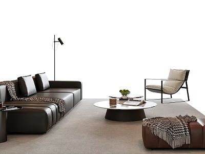 Modern Living Room Sofa And Coffee Table Set With Accent Chair Floor Lamp And Carpet 3d model
