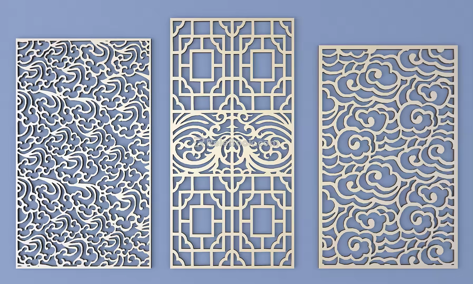Chinese-style openwork window pane lattice openwork carved flower 3d model
