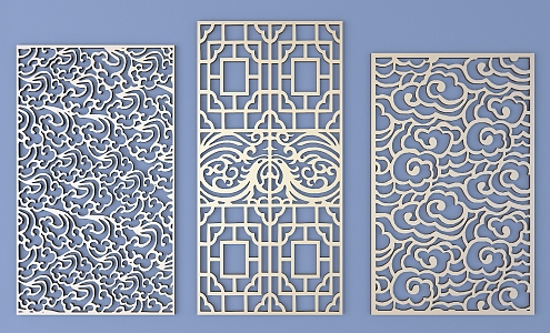 Chinese-style openwork window pane lattice openwork carved flower 3d model