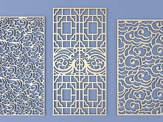 Chinese-style openwork window pane lattice openwork carved flower 3d model