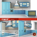 Modern Blue Kitchen Cabinets with Range Hood Oven and Interior Design 3d model