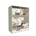 Light Green Bunk Bed with Animal Themed Wall Mesh Guardrail Ladder Pillows and Blankets