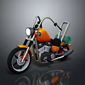 Orange Vintage Motorcycle Featuring Silver Frame Black Leather Seat Round Headlight and Green Rolled Bag