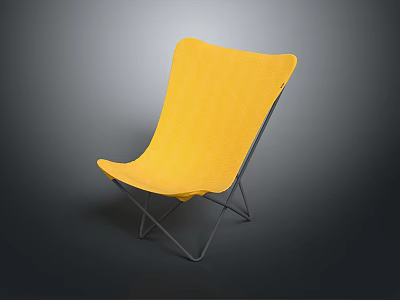 Modern Yellow Lounge Chair With Curved Backrest And Metal Support Frame 3d model