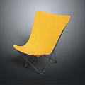 Modern Yellow Lounge Chair With Curved Backrest And Metal Support Frame