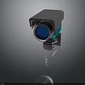 Silver Metallic Security Camera With Blue Lens And Mounting Bracket