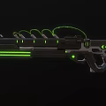 Futuristic Weapon With Green Glowing Stripes Metallic Structure And Advanced Tech Design