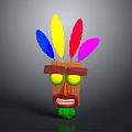Decorative Ornament Set With Wooden Totem Design Colorful Feathers Green Eyes And Leaf Base