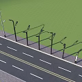 Modern Outdoor Lights with Different Designs Installed Along Road and Green Lawn