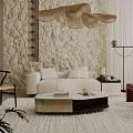 Modern Beige Fabric Sofa And Marble Coffee Table Combination For Cozy Natural Living Room Decor