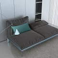 Modern Dark Gray Double Sofa With Light Teal Cushion And Floor Lamp