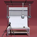 Mobile Digital Product Photography Studio Setup With White Backdrop Hanging Lights And Tripod Camera