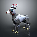 Mechanical Dog Robot Character With White Metal Body And Red Ears