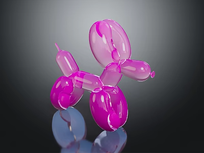 Pink Balloon Dog Sculpture With Shiny Surface And Reflection On Dark Background 3d model