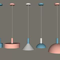 Modern Multiple Hanging Pendant Lights with Various Colors and Different Shapes 3d model