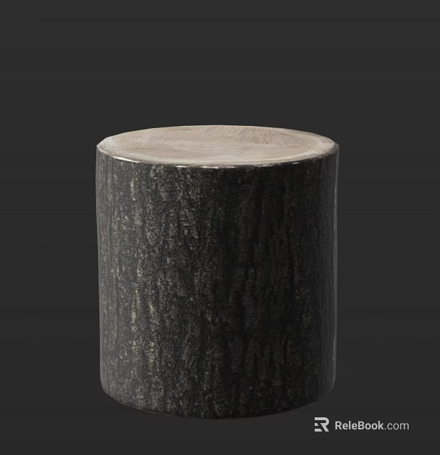 Stone Wood Cylindrical Decorative Stool With Natural Texture And Rustic Style 3d model 