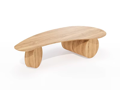 Modern Wooden Office Desk With Curved Tabletop And Round Legs Design 3d model