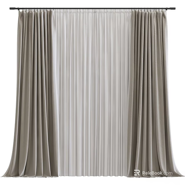 Gray Modern Curtains With Flowy Pleated Design For Elegant Home Interior Decor 3d model 