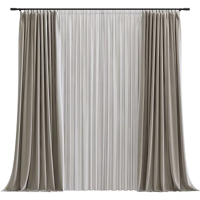 Gray Modern Curtains With Flowy Pleated Design For Elegant Home Interior Decor 3d model