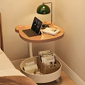Wooden Three Leaf Clover Shaped Side Table With Laptop Table Lamp Magazines And Storage Basket