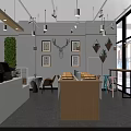 Modern Dessert Shop Interior With Bread Displays Coffee Equipment And Wooden Tables