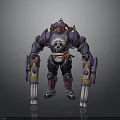 Purple Armored Mechanical Character With Dual Weapons Red Accents And Horned Head Design
