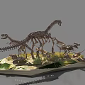 Reptile Dinosaur Skeleton Display Model with Various Sizes Rocks and Green Plants