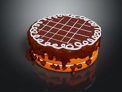 Delicious Round Cake With Chocolate Grid White Cream Border And Orange Layer 3d model
