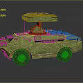 Green Rusty Wheeled Military Tank With Turret And Armor Details
