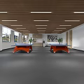 Modern Lounge Area Interior With Wooden Ceiling Red Tables And Green Plants