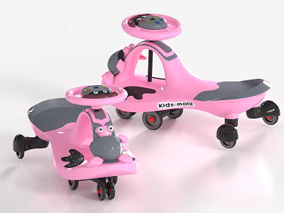 Electric Kids Moto Ride On Toys With Pink Cartoon Design Steering Wheel And Wheels 3d model
