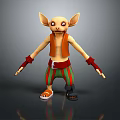 Cartoon Creature With Big Ears Large Eyes Orange Vest Green Red Striped Pants Red Gloves